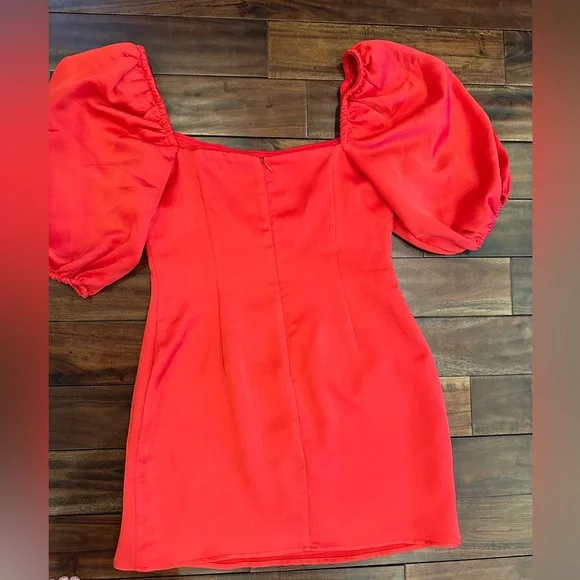 Lovers + Friends Suri Bright Red Mini Dress Puffed Sleeves Size Small - Picture 4 of 5